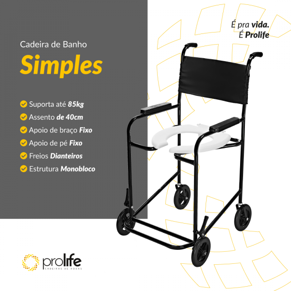 Cadeira de Banho Higiênica Simples PL 201 P/Ate 85 Kg – PROLIFE